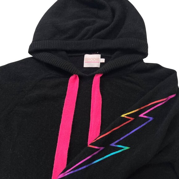 Brodie Cashmere Thunder Strike Cashmere Hoodie in Black & Rainbow Size Large - Picture 4 of 11